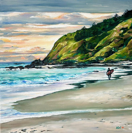Dawn At Wategos, Oil on Canvas, 40cm x 40cm
