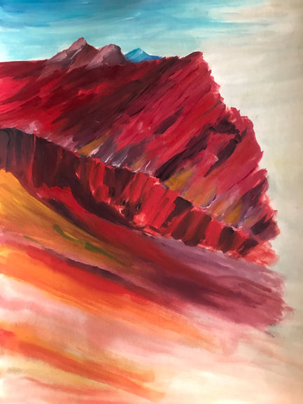 Cette oeuvre à l'encre de chine a été le tremplin pour réaliser mon tableau à la peinture à l'huile: Vinicunca. Le Vinicunca est une montagne appelée la montagne aux sept couleurs ou la montagne arc en ciel qui culmine à plus 5200 mètres d’altitude. Celle-ci est à couper le souffle, dans tous les sens du terme! Magnifique spectacle qui se mérite puisque je l’ai gravi.
J’ai créé cette œuvre à l'huile pour capturer la majesté de la montagne. La luminosité même par temps brumeux est impressionnante. J’ai souhaité aussi apporter cette énergie de tranquillité et de sérénité liée à la montagne et chercher la beauté au-delà du visible.             
Par ailleurs, le Vinicunca est sacré pour la population locale et constitue un élément important de sa culture et de son histoire. Le Vinicunca est le lieu où le soleil est né et représente les sept rayons du soleil. La montagne est considérée comme une source de guérison.
Marie de Vençay artiste peintre, Artiste peintre contemporain, artiste peintre femme, Peinture figurative, Peinture inspirée de la nature et des légendes, Peinture inspirée du voyage et de la lumière, Peinture au couteau/pinceau/éponge,Techniques mixtes en peinture, Couleurs chaudes et vibrantes en peinture, Jeux de lumière en peinture, Bleu, Peinture inspirée des contes, légendes et traditions orales, Peinture mêlant réalité et magie, Peinture sur le thème de l’arbre, Peinture sur la lumière sous différentes latitudes, Paysages poétiques et oniriques en peinture, Portraits, portraits de femme, Animaux totem, Peinture animalière, Paysages, Paysages oniriques, Tableaux personnalisés artiste peintre, Peinture sur commande cadeau unique, Idée cadeau artistique original, Acheter un tableau original artiste peintre, Exposition d’art contemporain, Acheter une peinture originale, Galerie d’art en ligne artiste peintre, Artiste peintre à suivre, artcollector