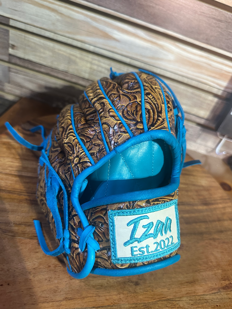 Thumbnail: 12” Vaquero Trap Web Sky Blue,oiled and broken in 