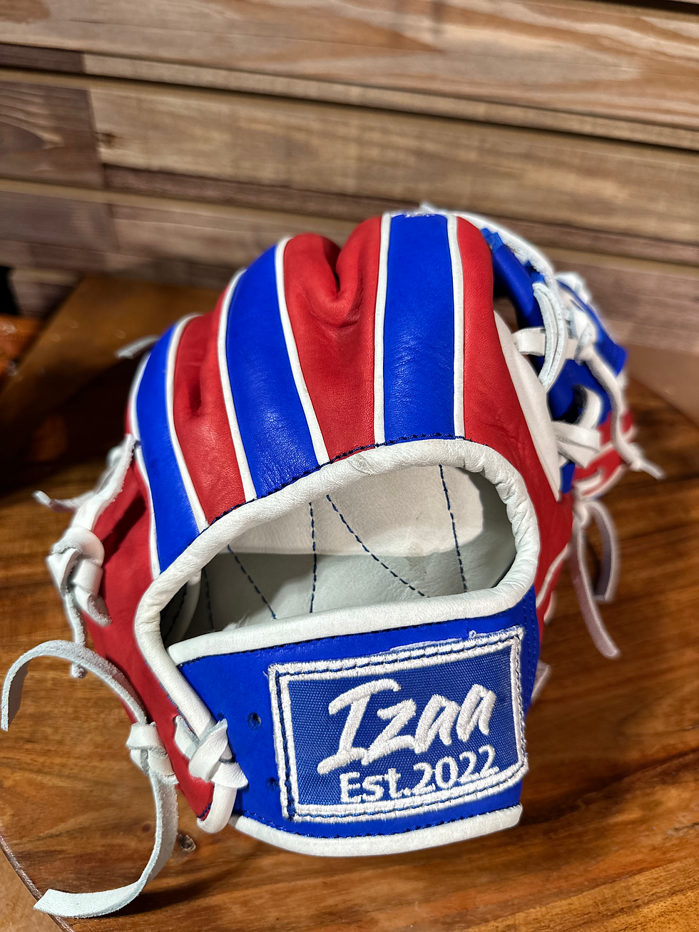 Thumbnail: 12”red and royal blue , reinforce padding and oiled and broken in 