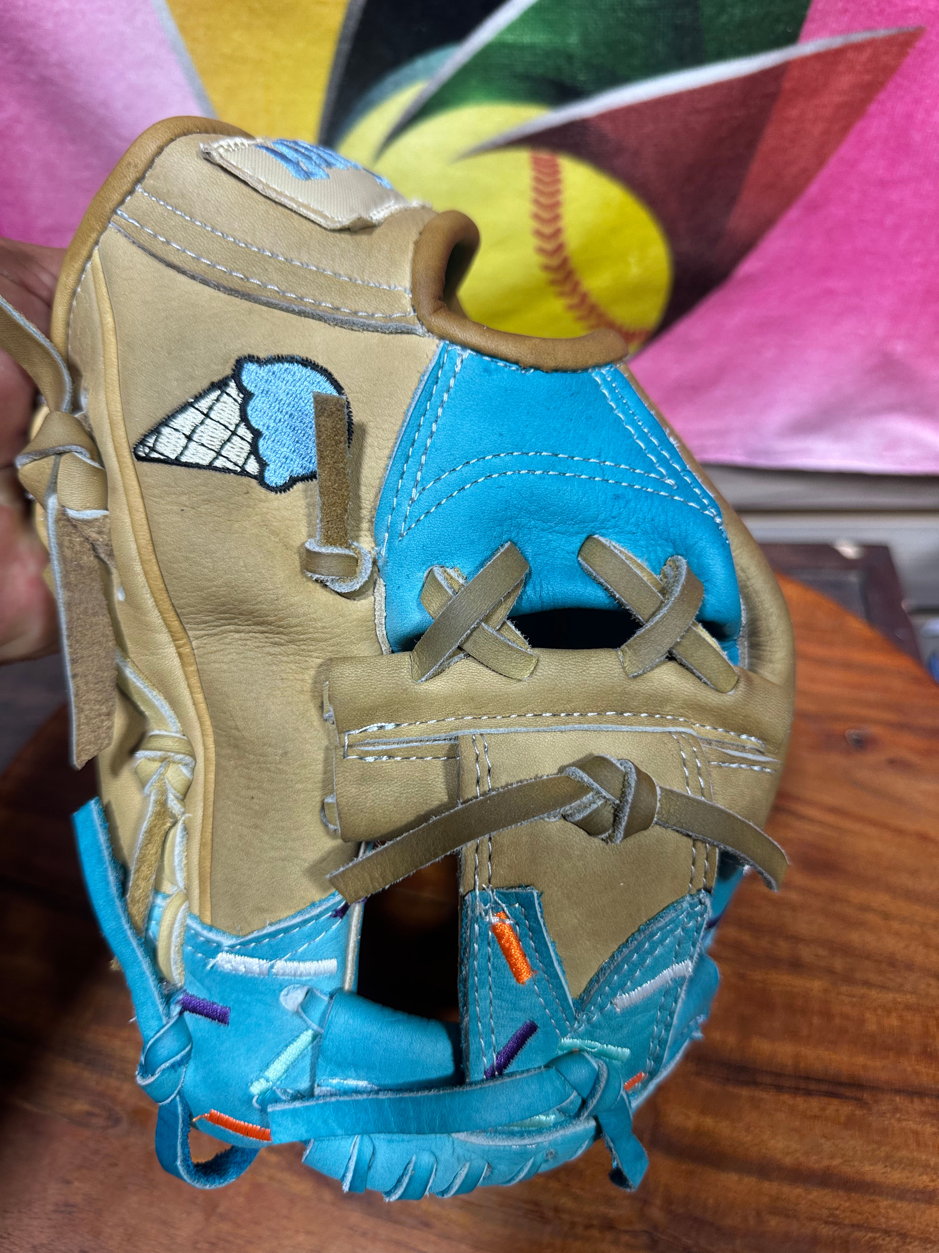 11.5” RHT kids ice cream Carolina blue oiled , broken in game ready 