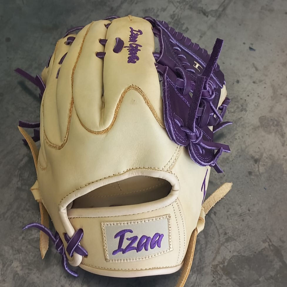 12.5", RHT, 2-Piece-Web, Smooth Leather Cream-Purple Baseball Softball Glove