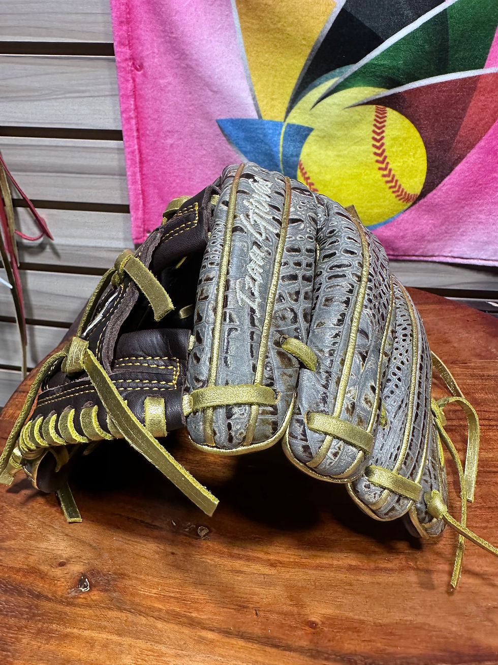 Thumbnail: 11.75” RHT, Churro I-Web, All Crocodile Grey, Dark Brown Web, Gold Laces