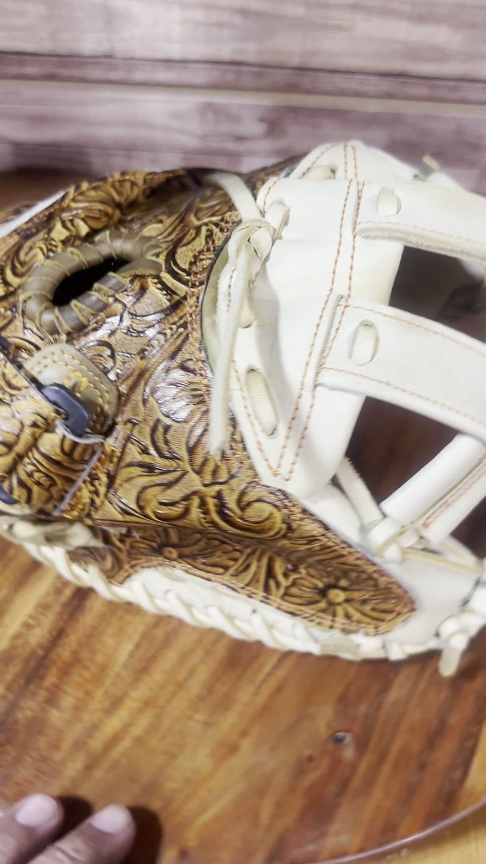 Thumbnail: 34” customize only, softball catchers mitt cream /sand oiled and broken in 