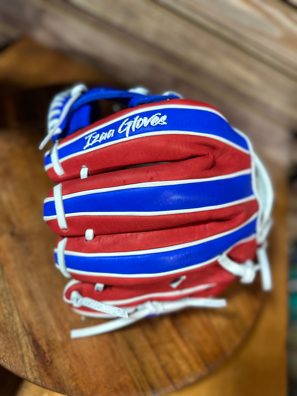 Thumbnail: 12”red and royal blue , reinforce padding and oiled and broken in 