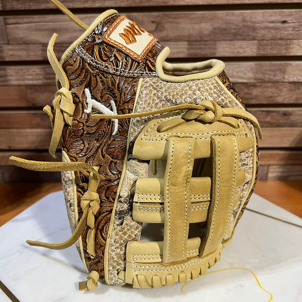 Thumbnail: 11.25"-12", RHT, H-Web, Arizona Snake Cream/ Vaquero Honey-Brown Baseball Softball Glove