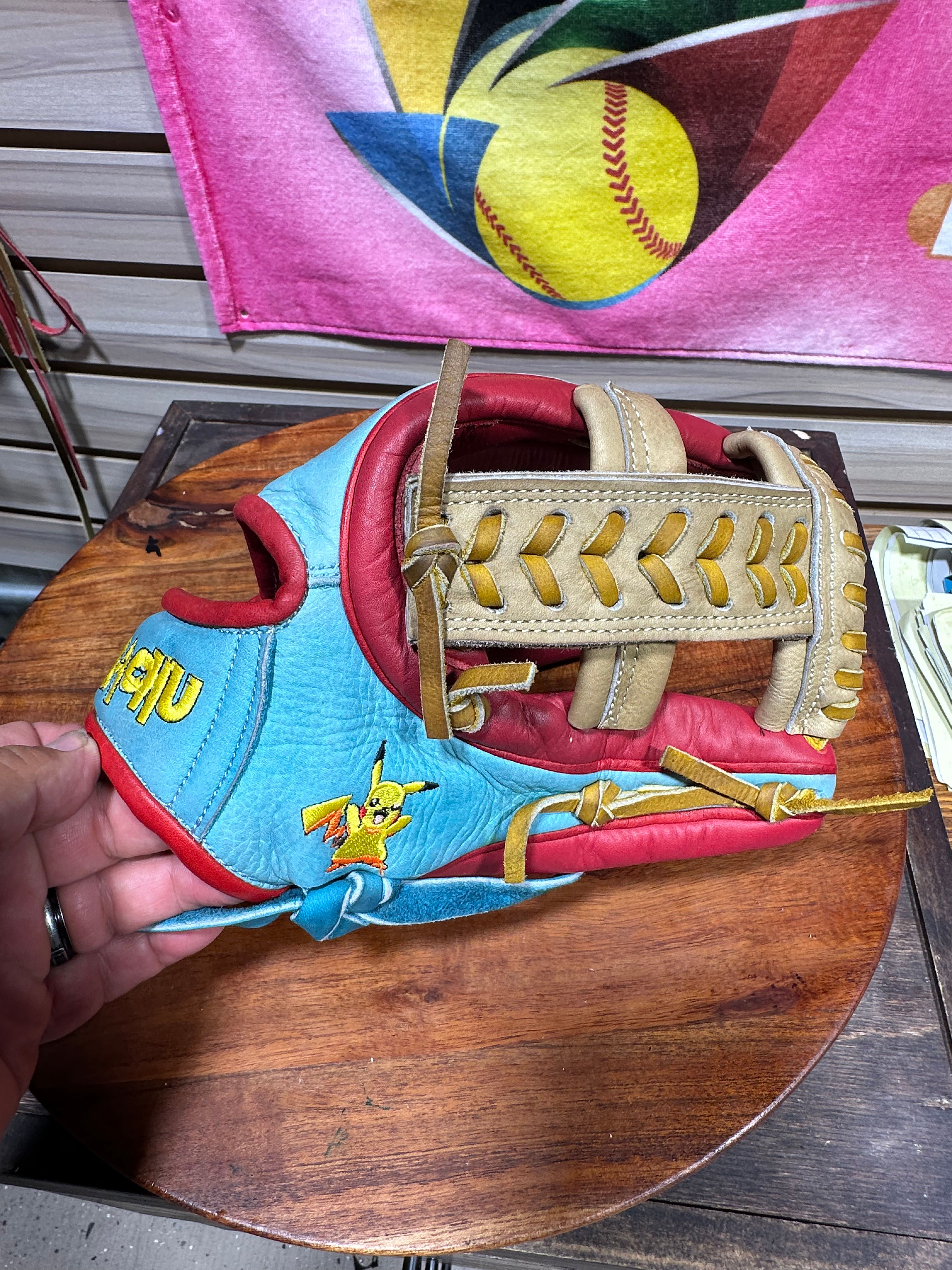 10.75” RHT Pikachu kids small hands gloves game ready broken in 