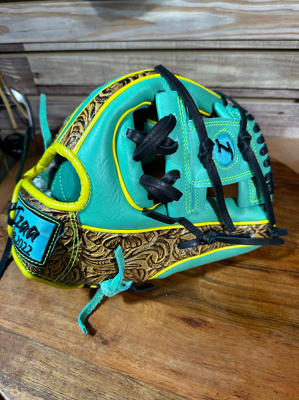 Thumbnail: 12”RHT vaquero /teal green reinforced  padding oiled broken in 