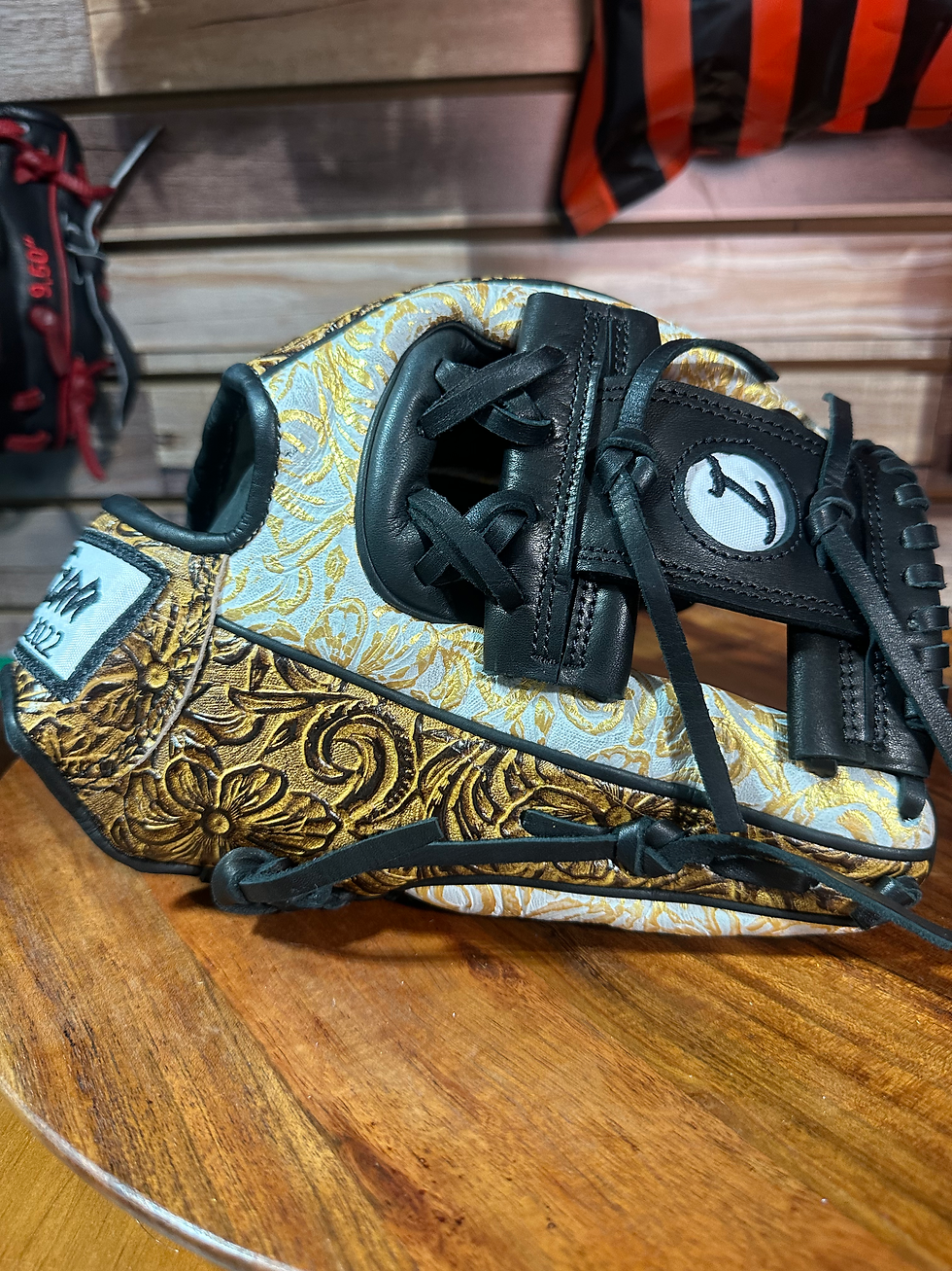 Thumbnail: 12” RHT vaquero/gold/black extra padding oiled broken in