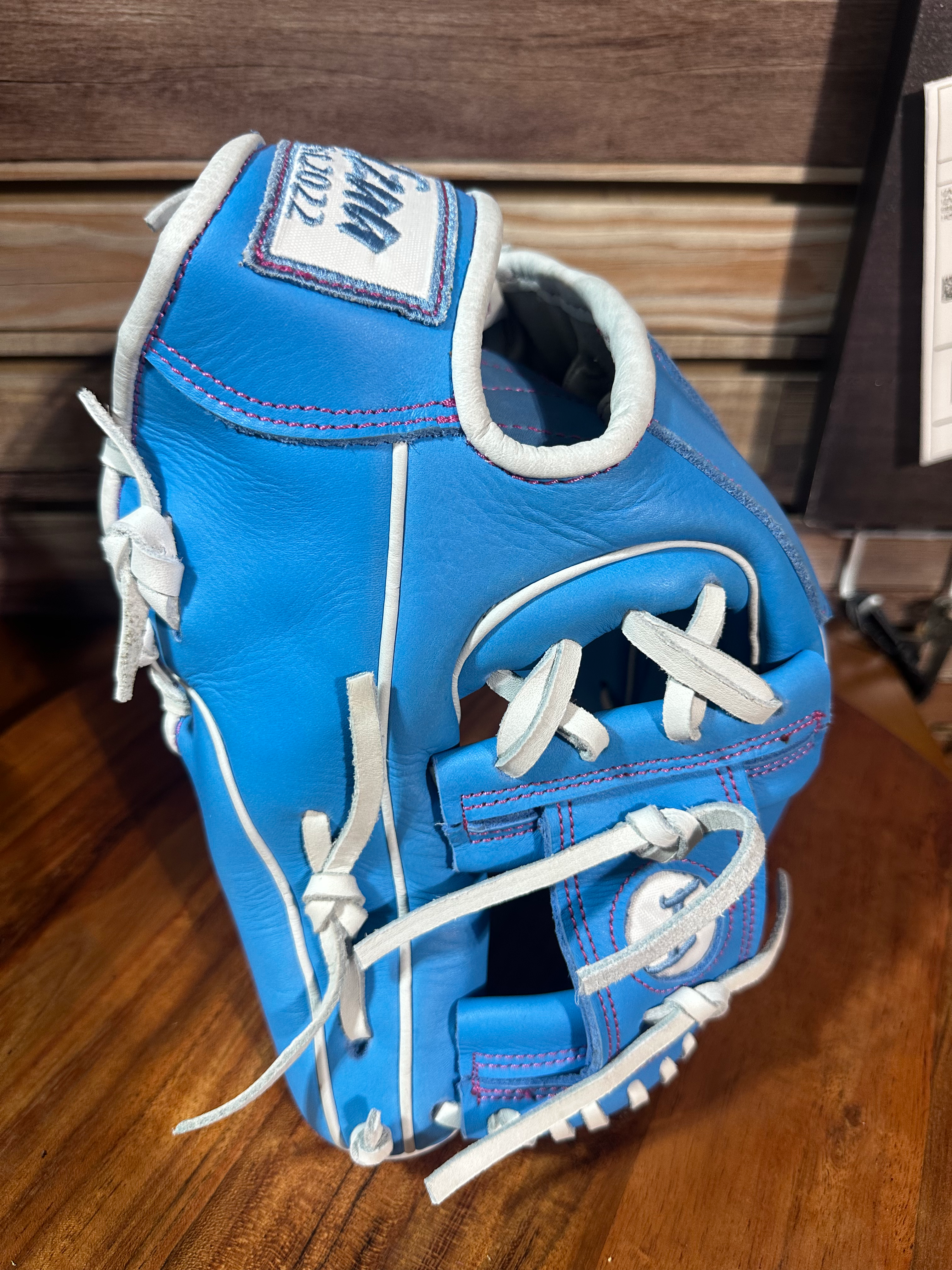 12” baby blue I-web ,reinforced padding  , oiled and broken in 