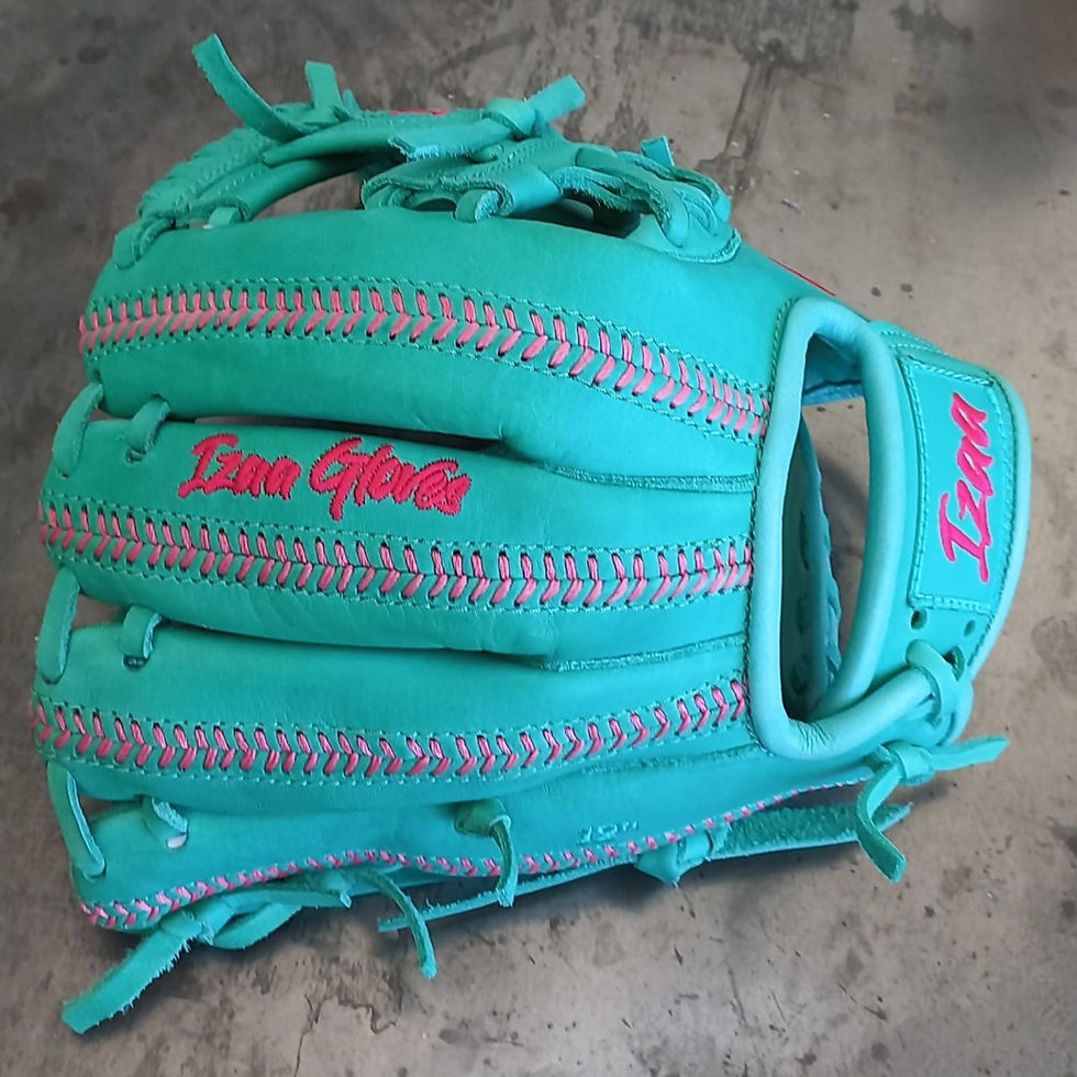 Thumbnail: 12", RHT, I-Web, Seams Smooth Leather - Teal and Hot Pink Baseball/Softball Glove #413