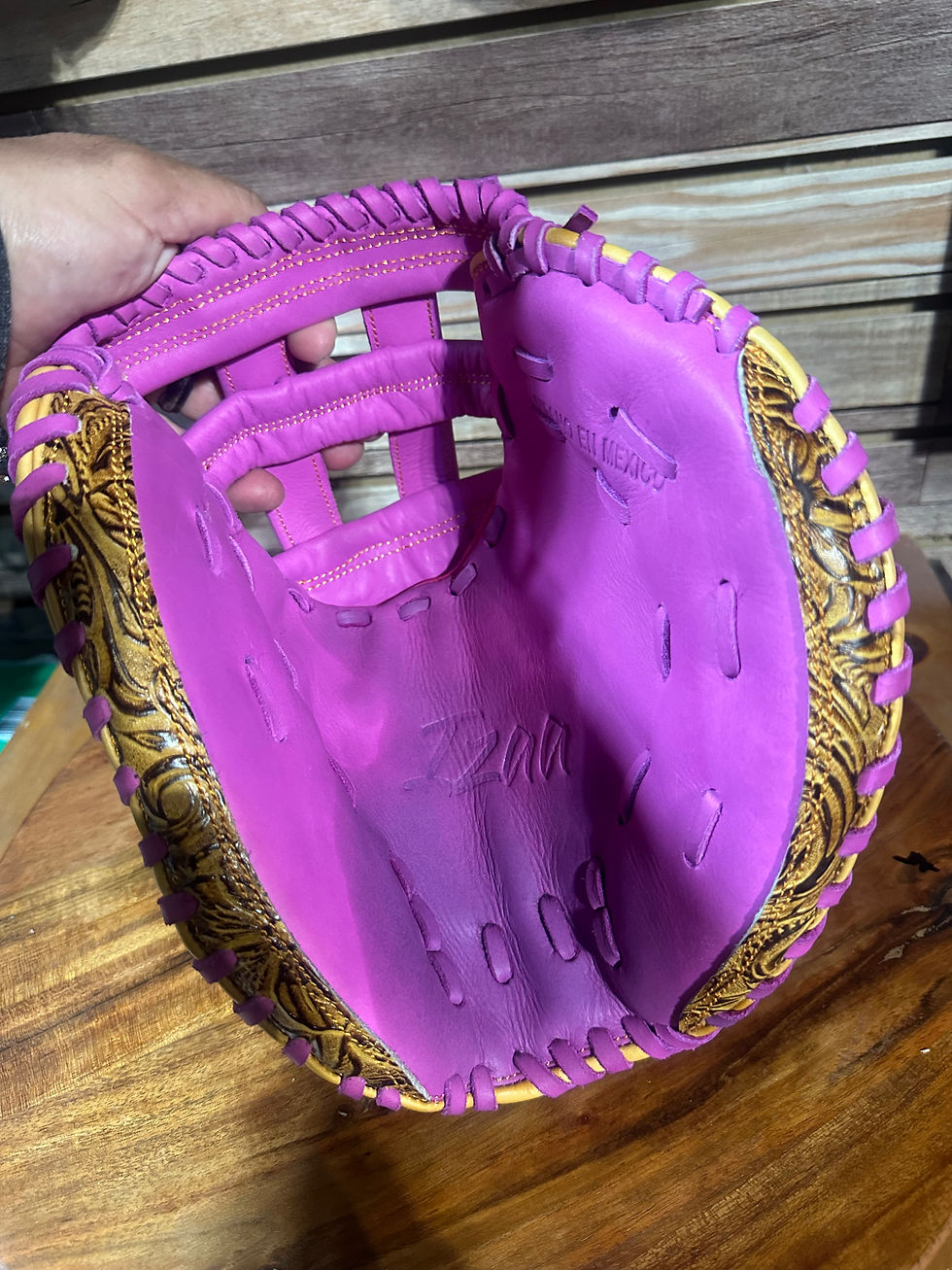 Thumbnail: 34” softball catchers mitt pink oiled and broken in 