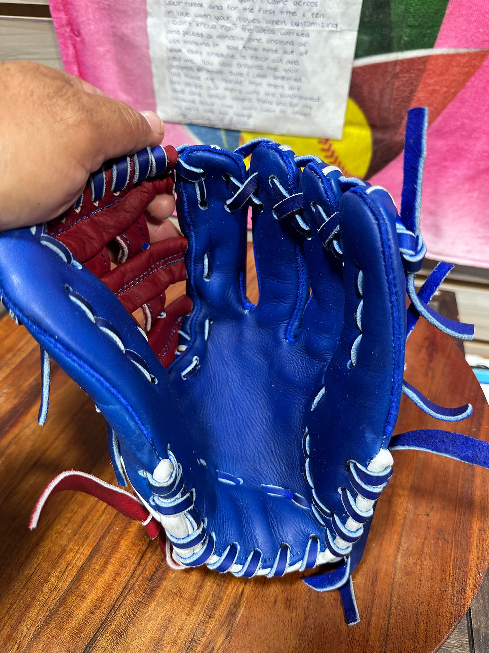 Thumbnail: 10.75” RHT, H-Web, Soft Leather in Red and Royal Blue