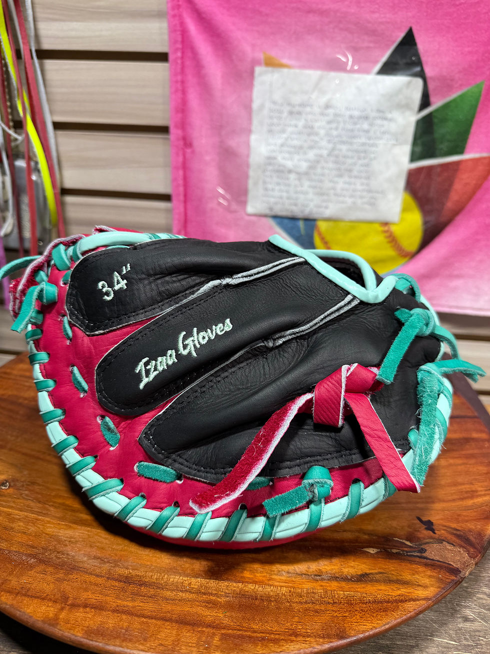 Thumbnail: 34” RHT, Catcher's Mitt, Soft Smooth Leather in Black, Hot Pink, Teal Laces