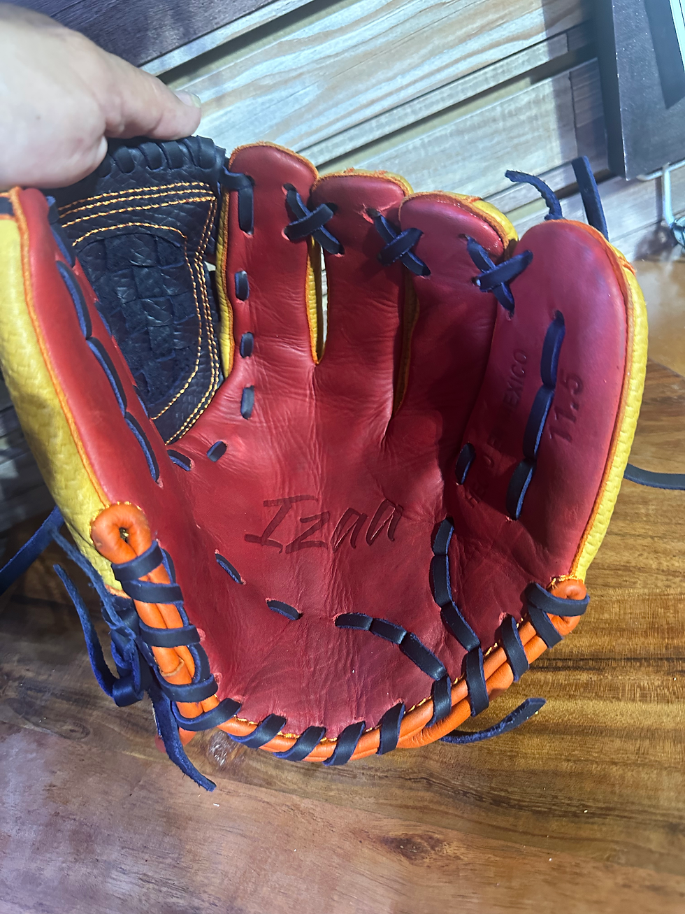 Thumbnail: On sale, 11.5” RHT snake navy blue and sand , oiled broken in 