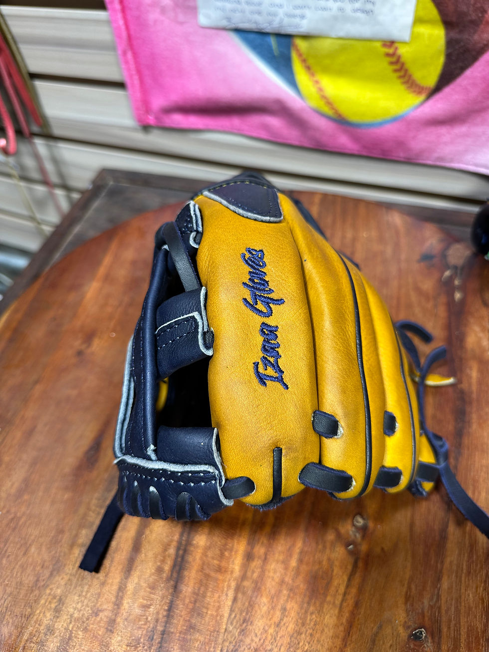 Thumbnail: 10.5” RHT, H-Web, Smooth Soft Leather in Mustard with Navy Web, Pocket and Leces