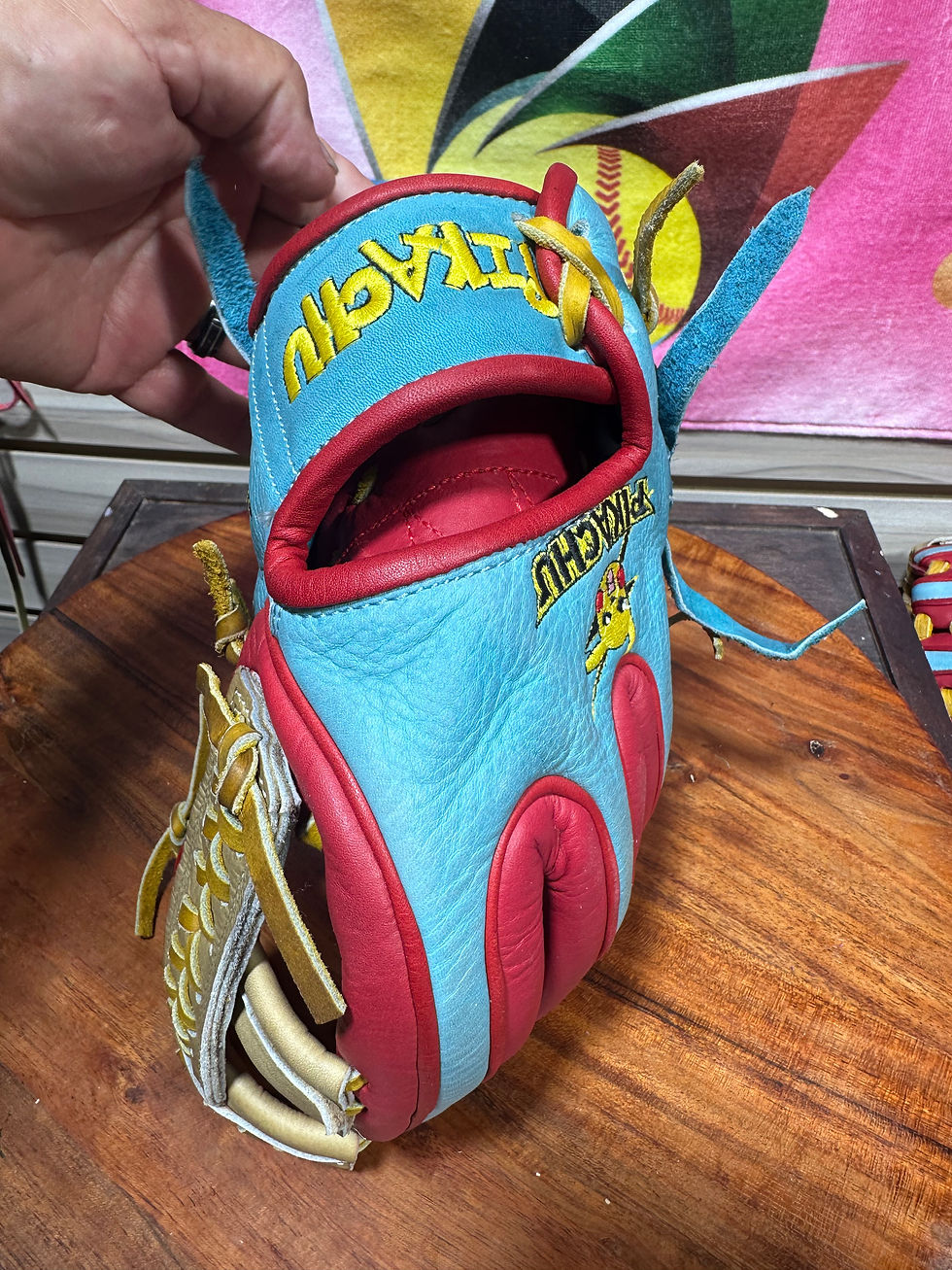 Thumbnail: 11.25” RHT Pikachu kids small hands gloves game ready broken in 