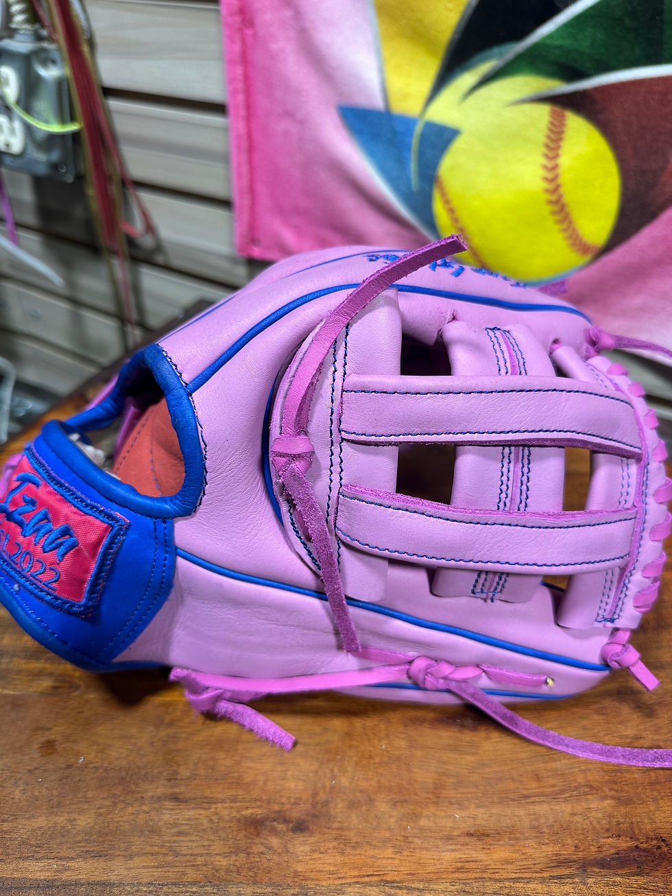 Thumbnail: 11.5” RHT pink /blue H-Web oiled and broken in and extra padding 