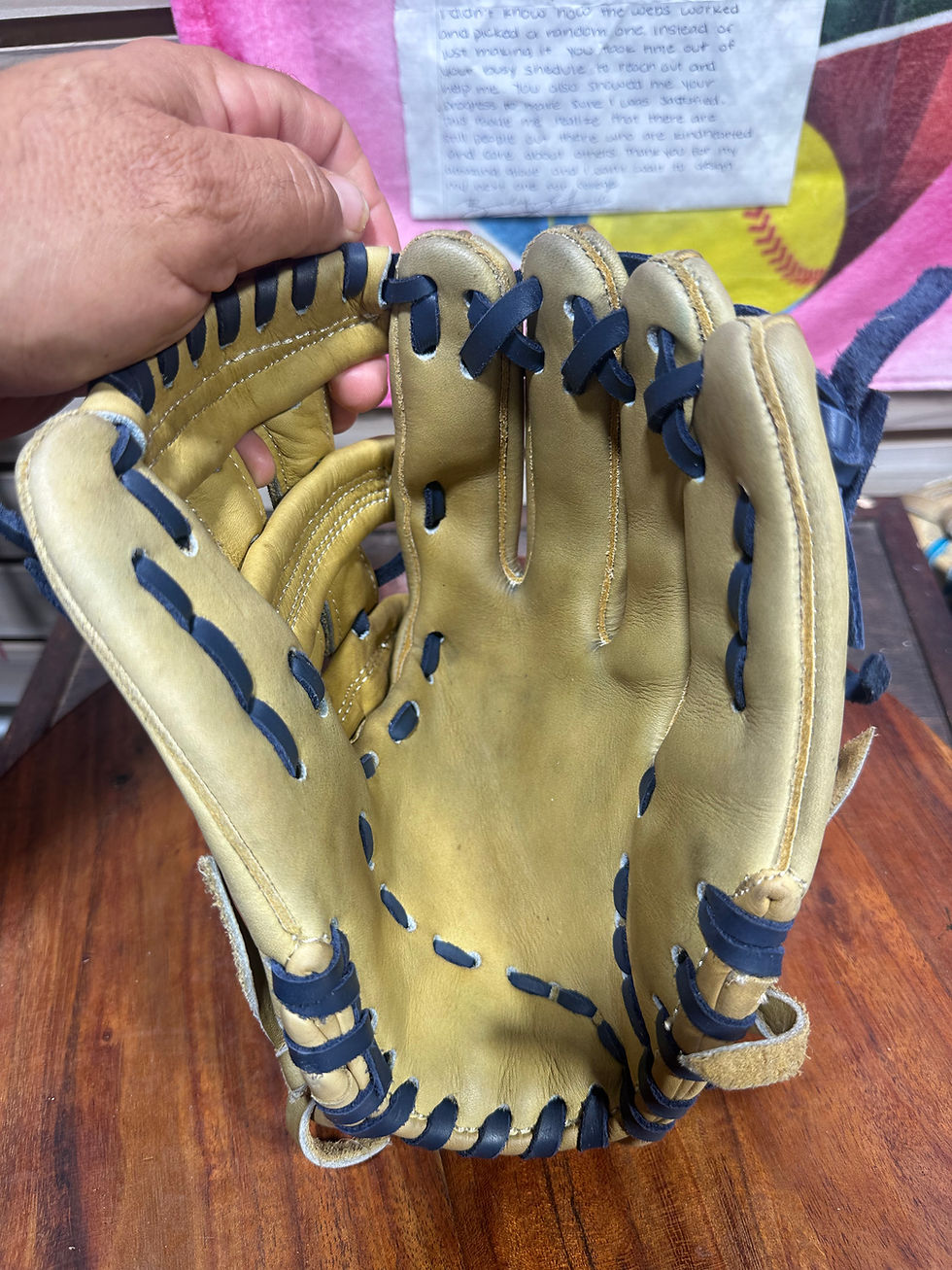 Thumbnail: 11.5” RHT, H-Web, Soft Smooth Leather in Cream and Navy Laces