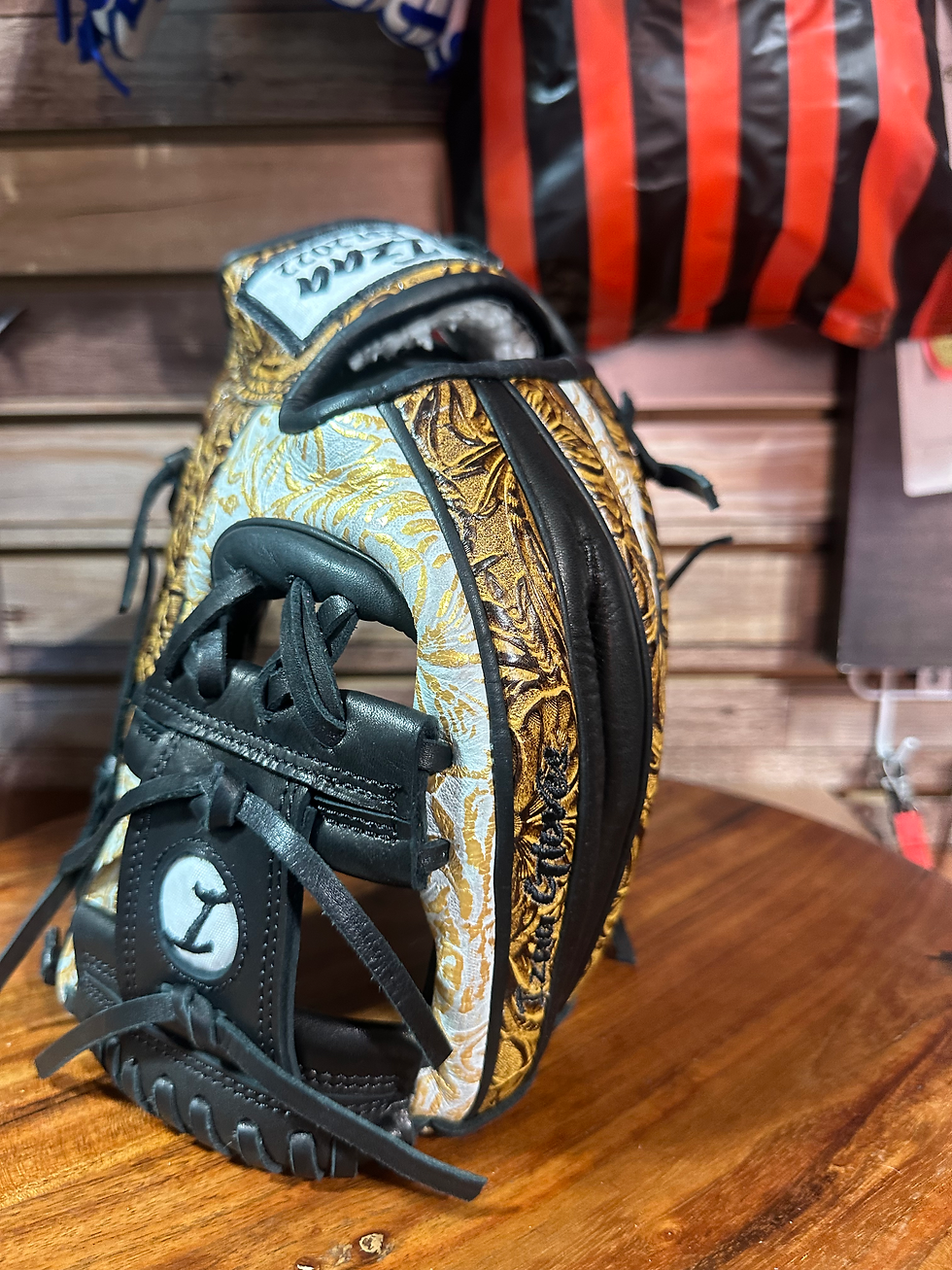 Thumbnail: 12” RHT vaquero/gold/black extra padding oiled broken in