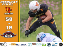 El SÈNIOR TACKLE TANCA LA FASE REGULAR AMB VICTÒRIA I EL LIDERATGE INVICTE (58-12)