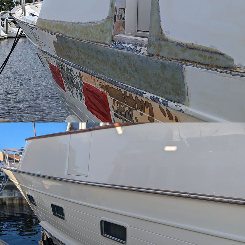 Before and after boat detail vinyl and canvas repair
