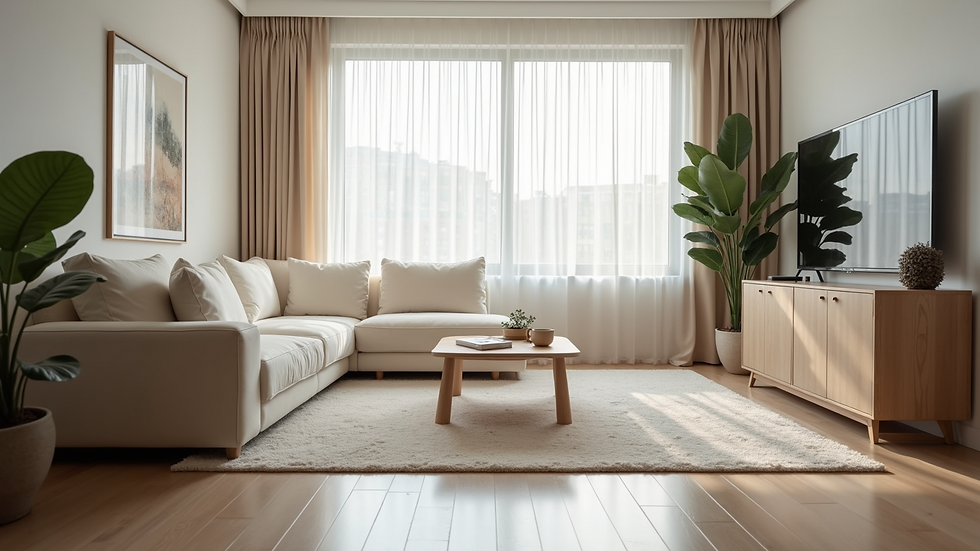 High angle view of a sparkling clean living room after professional cleaning