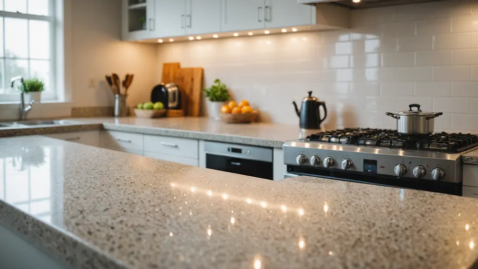 Close-up view of a sparkling clean kitchen countertop