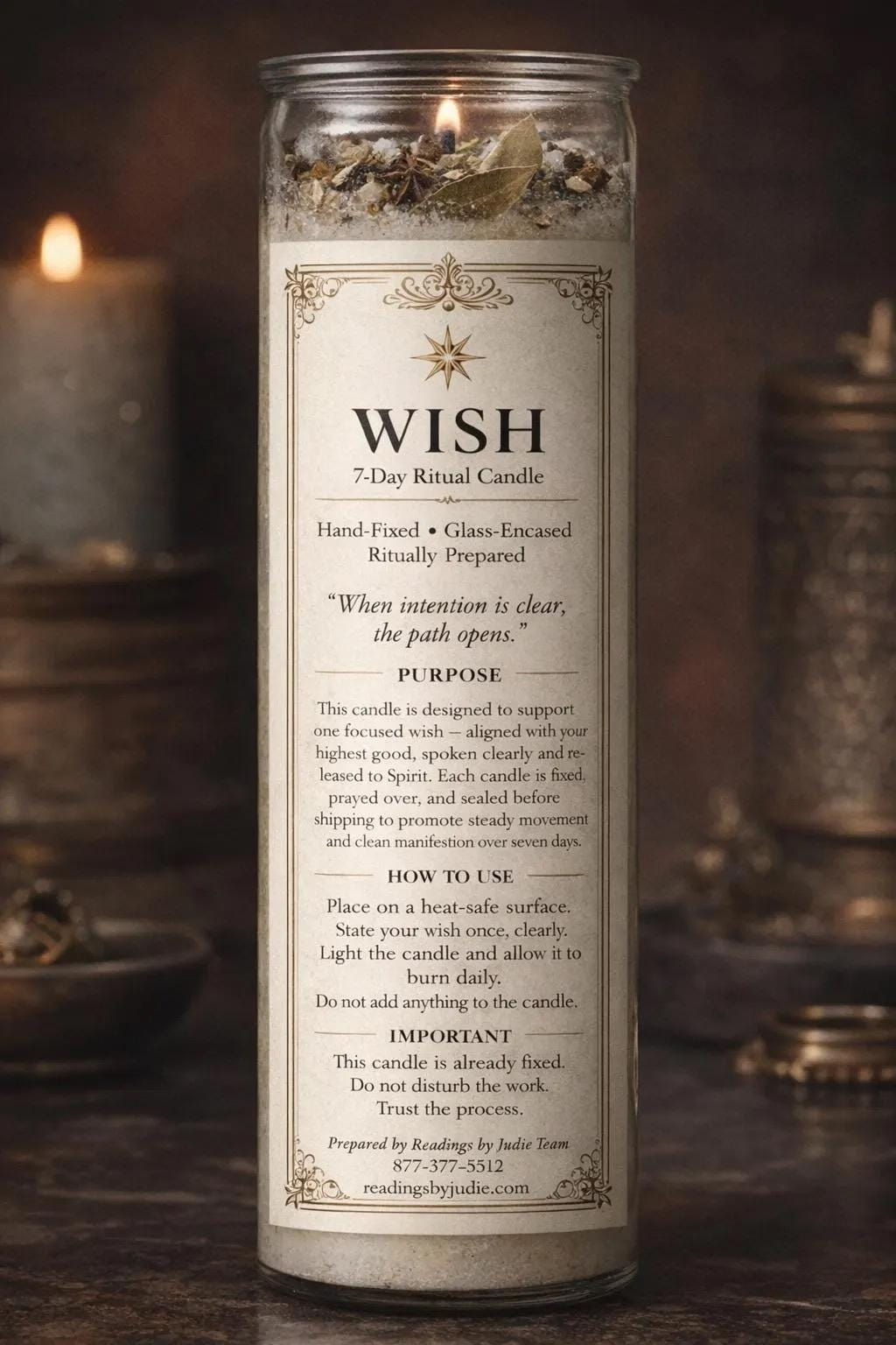 Wish Fixed Candle – 7 Day Intention Ritual Candle – handcrafted spiritual supplies Readings by Judie
