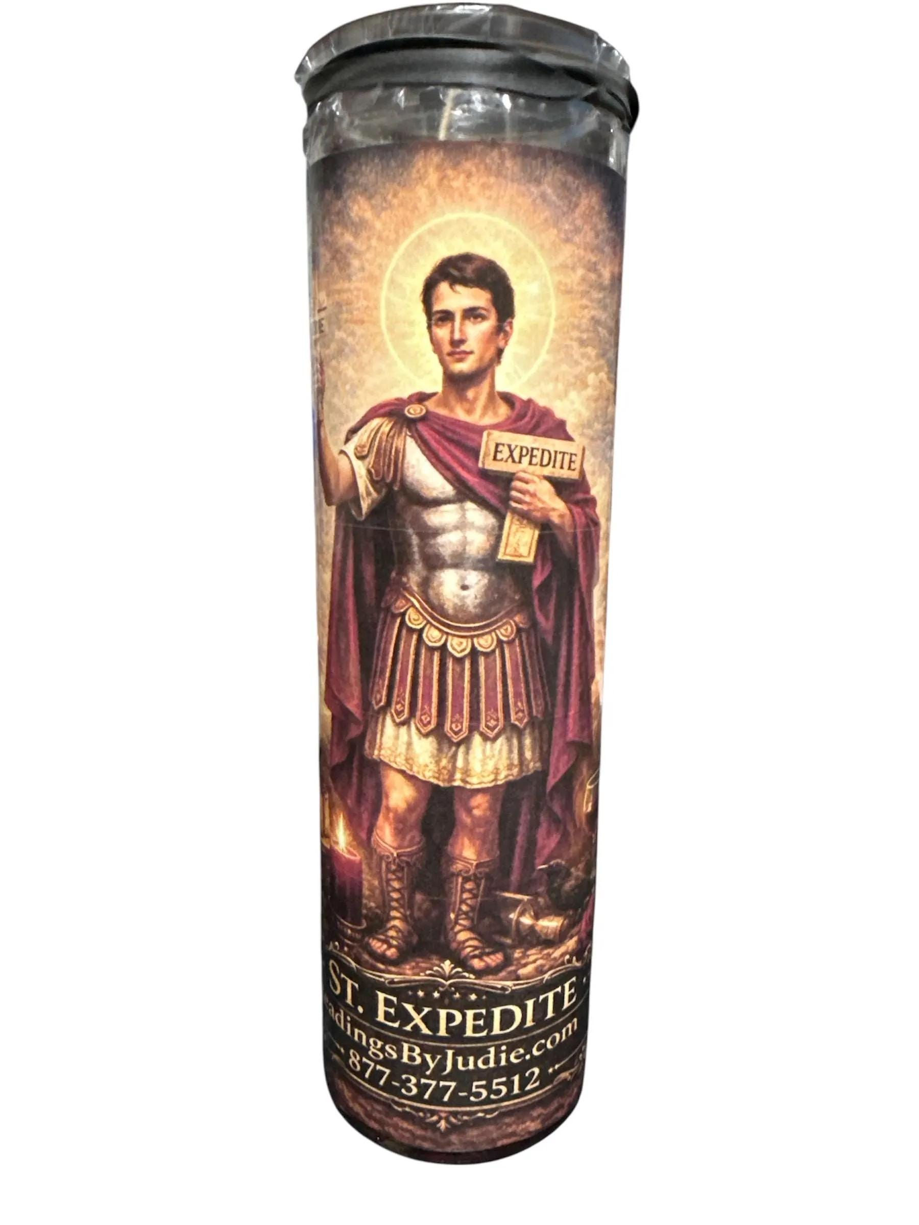Saint Expedite Fixed Candle – Fast Luck and Success 7 Day Candle – handcrafted spiritual supplies Readings by Judie