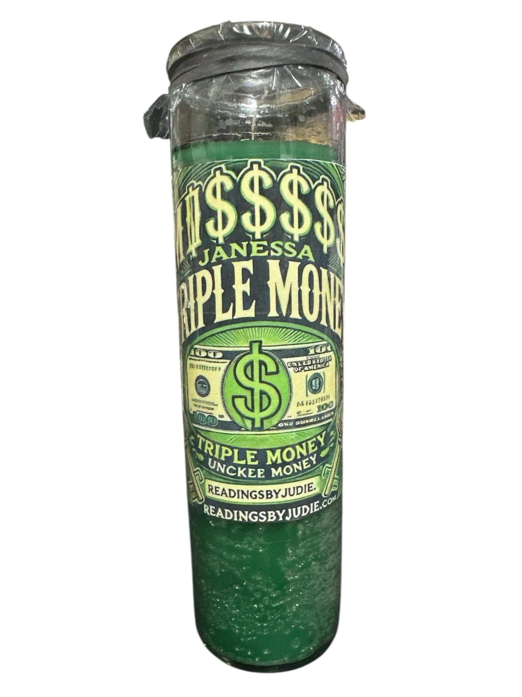 Triple Money Candle – Handcrafted Money Drawing Fixed Candle – handcrafted spiritual supplies Readings by Judie