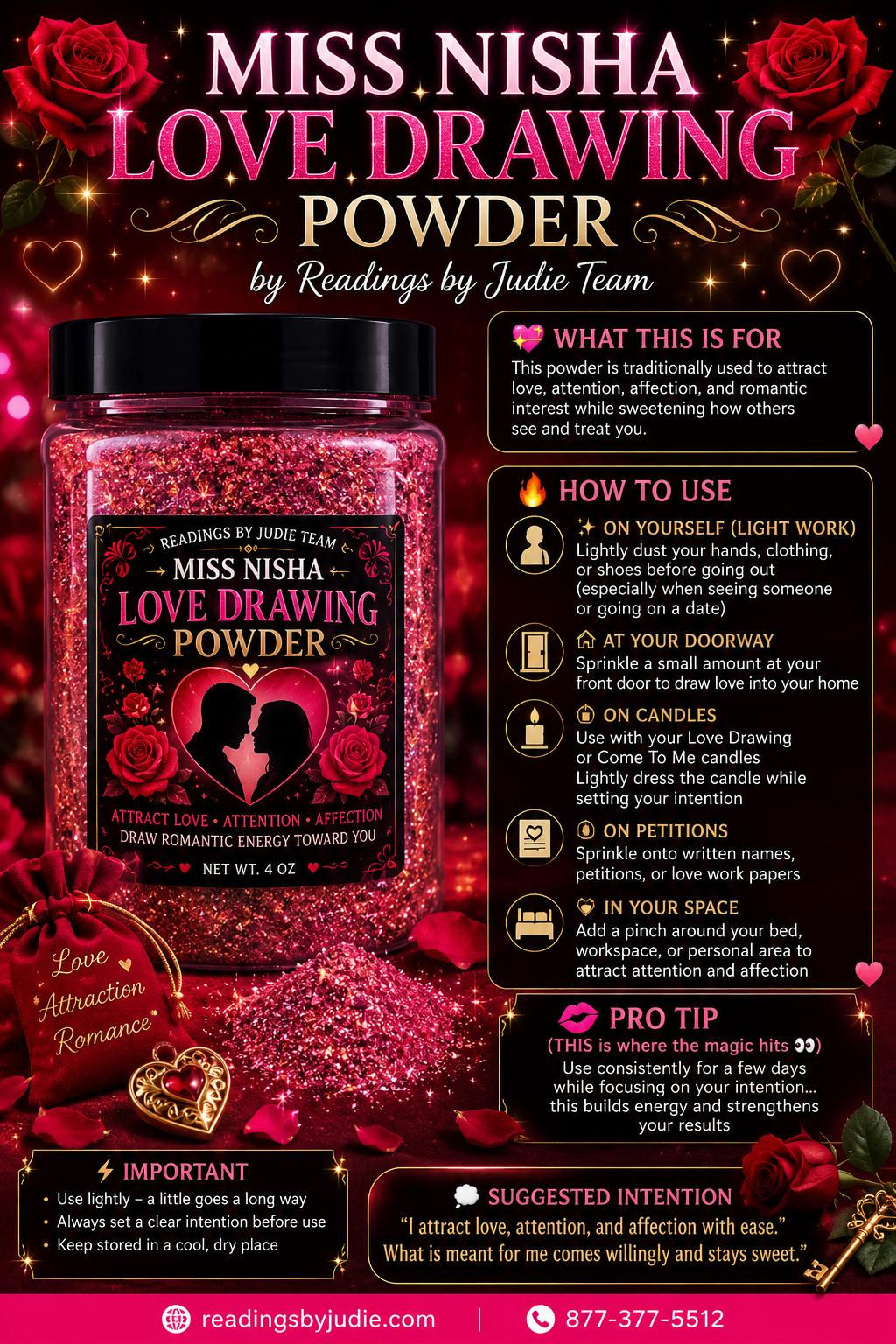 Love Drawing Powder – Handcrafted Rootwork Love Attraction Powder – handcrafted spiritual supplies Readings by Judie