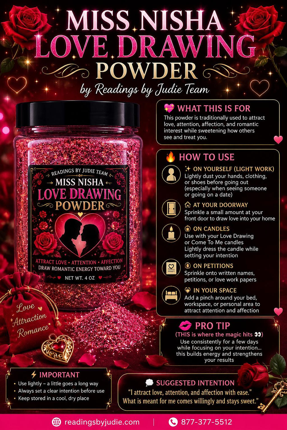 Love Drawing Powder – Handcrafted Rootwork Love Attraction Powder – handcrafted spiritual supplies Readings by Judie