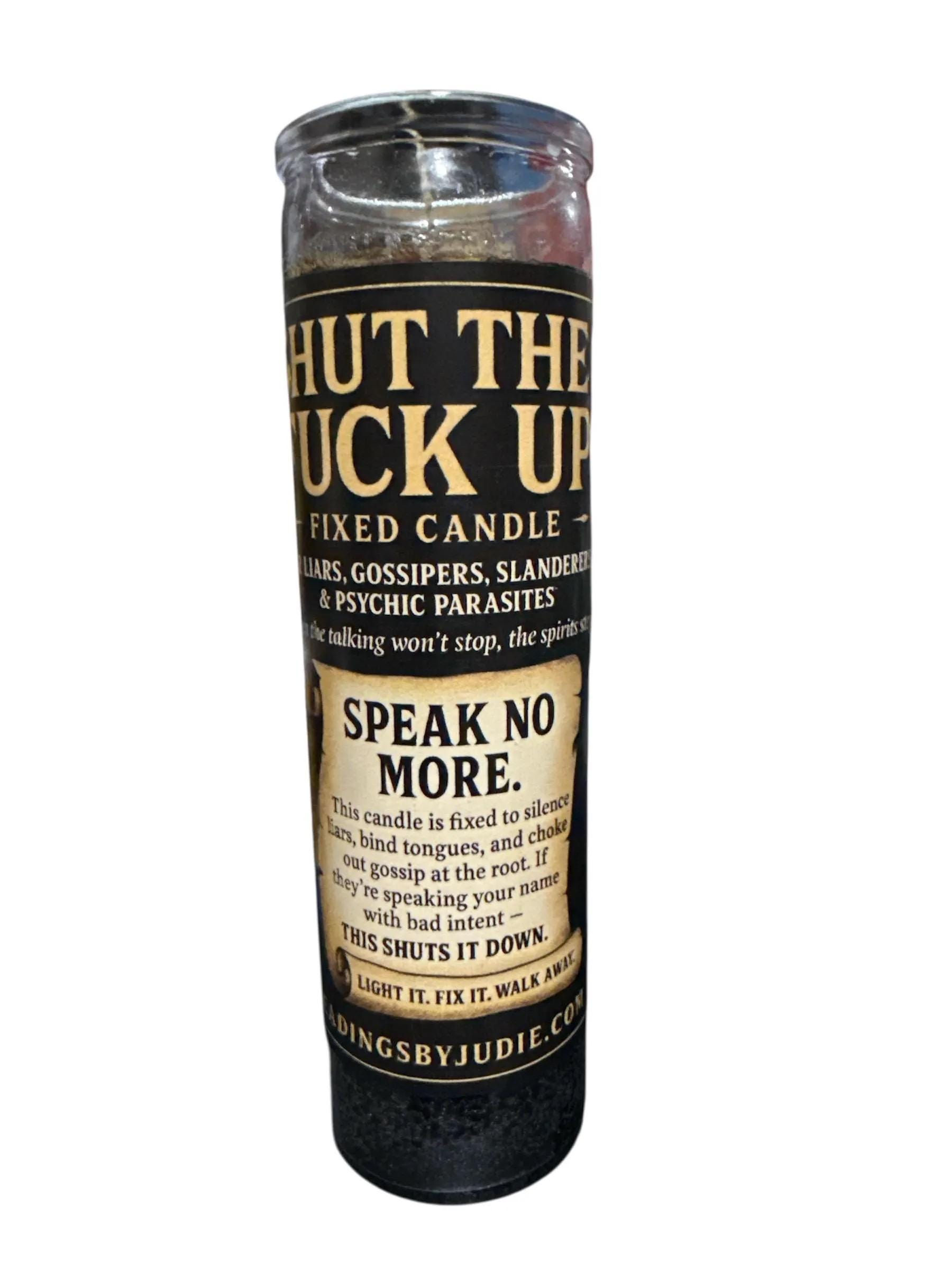 Shut Up Fixed Candle – Silence Enemies Hoodoo Candle – handcrafted spiritual supplies Readings by Judie