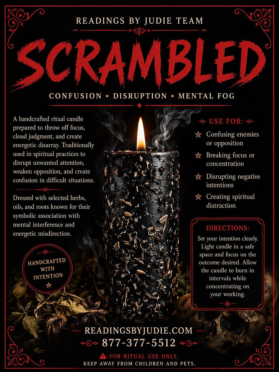 Scrambled Fixed Candle – Confusion and Break Cycle Hoodoo Candle – handcrafted spiritual supplies Readings by Judie