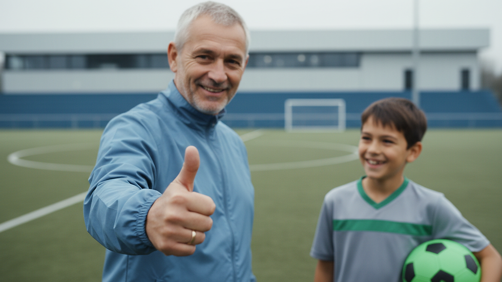 Close-up of a sports coach giving a thumbs-up to a young player