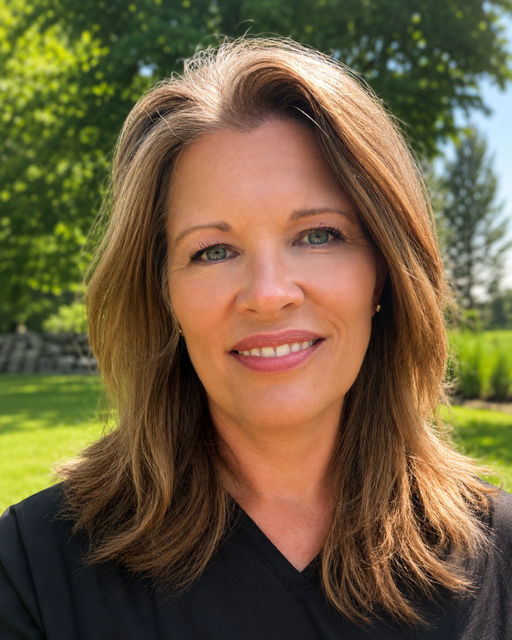 Professional headshot of the esthetician for Custom Skincare Consults, neutral background, portrait, focus on face, soft clinical colors, portrait