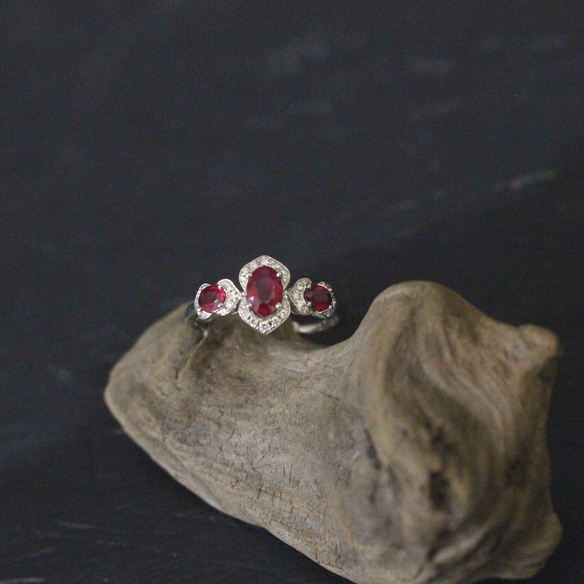 3 Stone Ruby and Diamond Ring