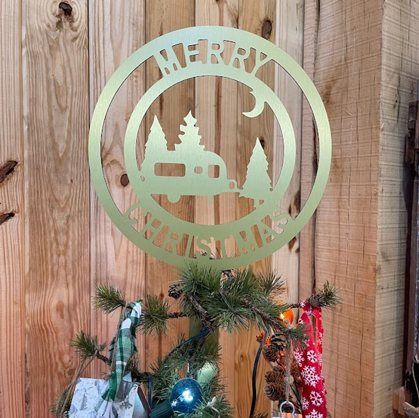Thumbnail: Happy Camper Christmas Tree Topper Personalized - Camping Yard Stake - PKCampTT