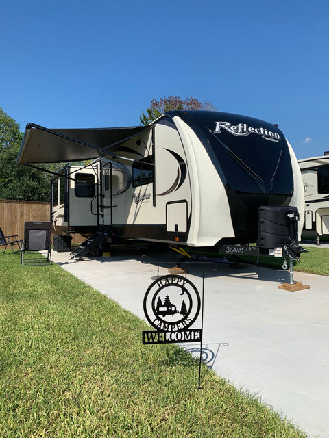 Artistic camper sign with a distinctive RV cutout, carefully fabricated from durable metal ACM by PK Decor, a must-have for RV owners and travel lovers