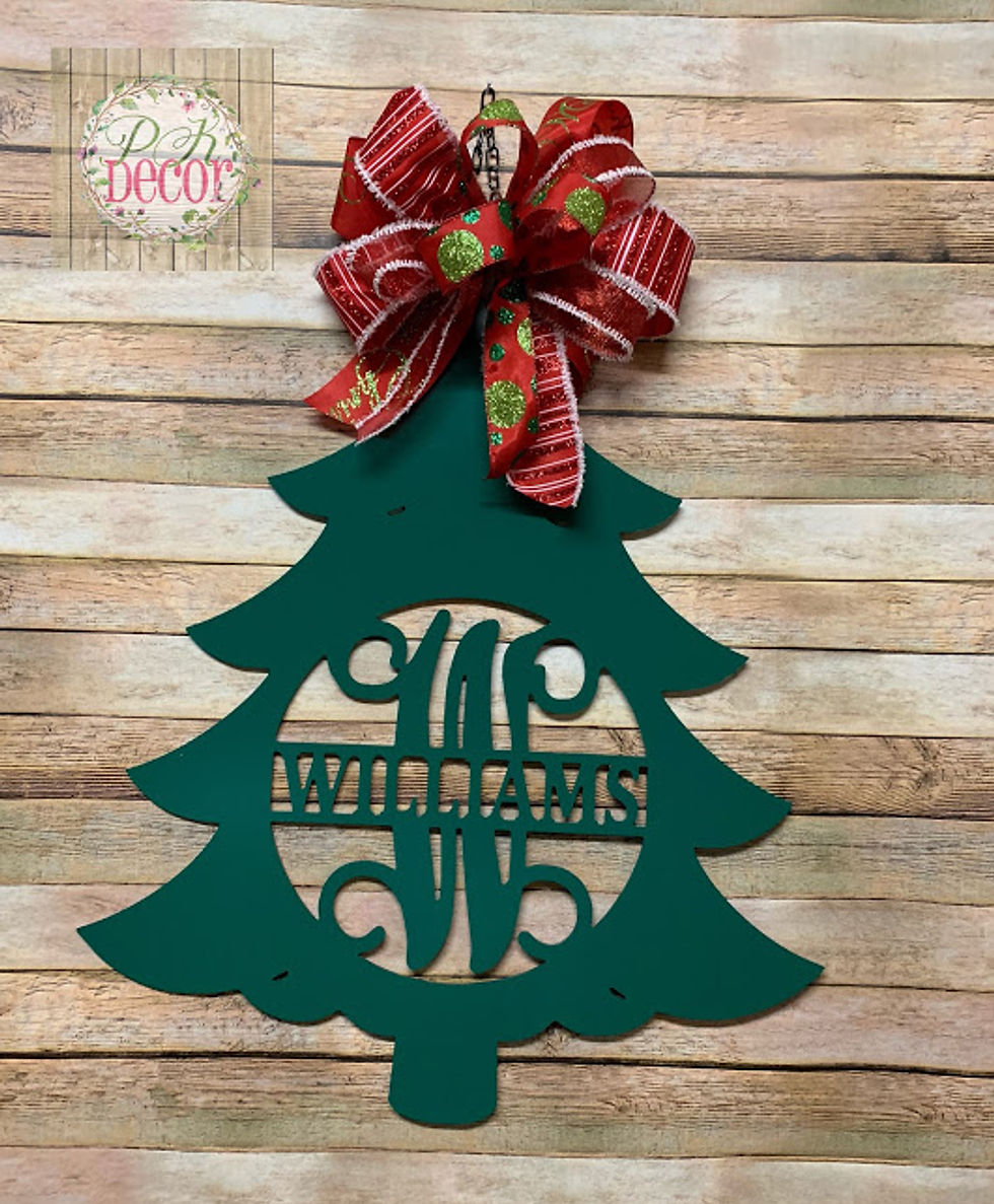 Thumbnail: Split Letter Last Name Christmas Tree Door Hanger - PKTree3