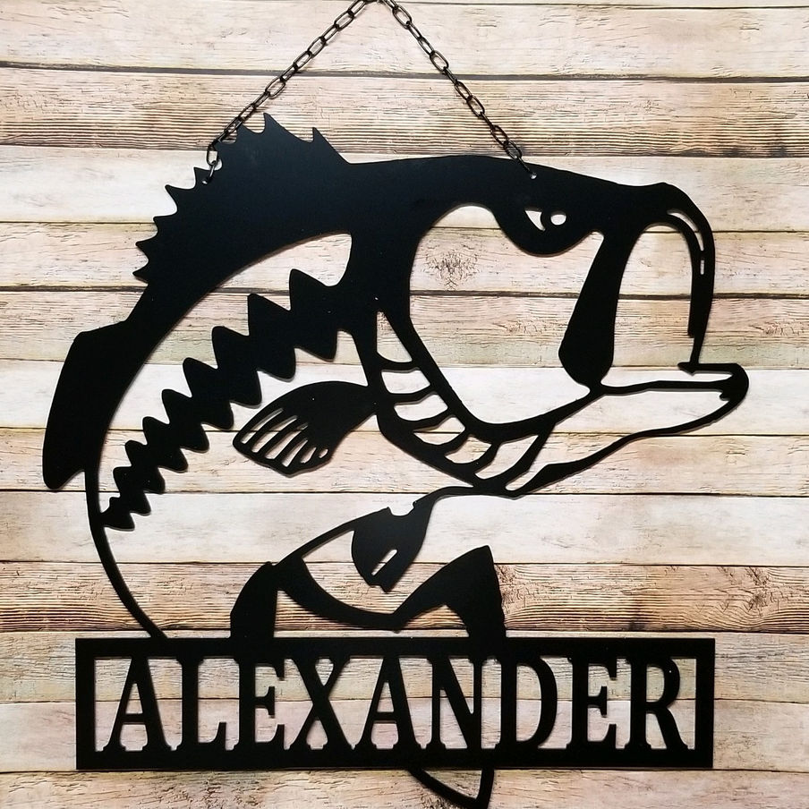 Thumbnail: Bass Fish Acm Metal Sign - Fishing Gift for Men - Fisherman Yard Flag -PKFishBox