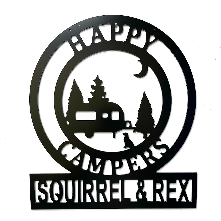 Thumbnail: Happy Campers Camp Site Sign - Camper With Dog - PKCamperAddDog