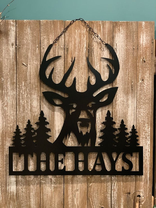 Thumbnail: Rustic Cabin Deer Wall Decor - 24" - Deer Head Forest Custom Sign - PKDrForest