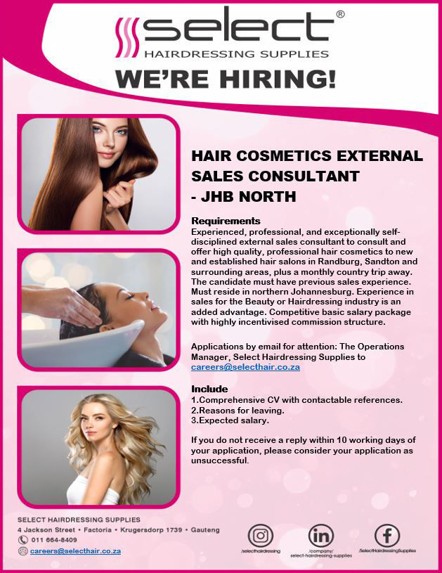 Job Vacancy Hair Cosmetics External Sales Consultant in JHB North