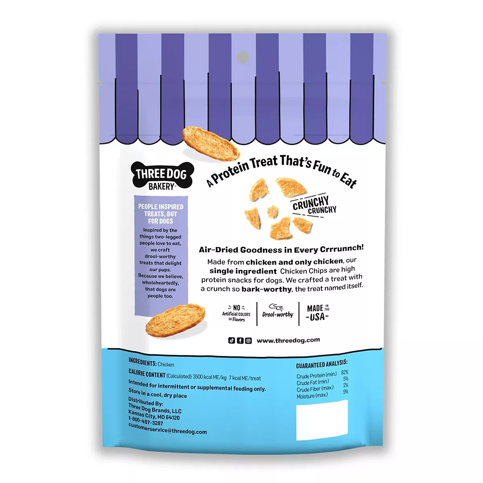 Thumbnail: Three Dog Bakery Bark'N Crunch Chicken Flavor Chips Crunchy Dog Treats - 4Oz