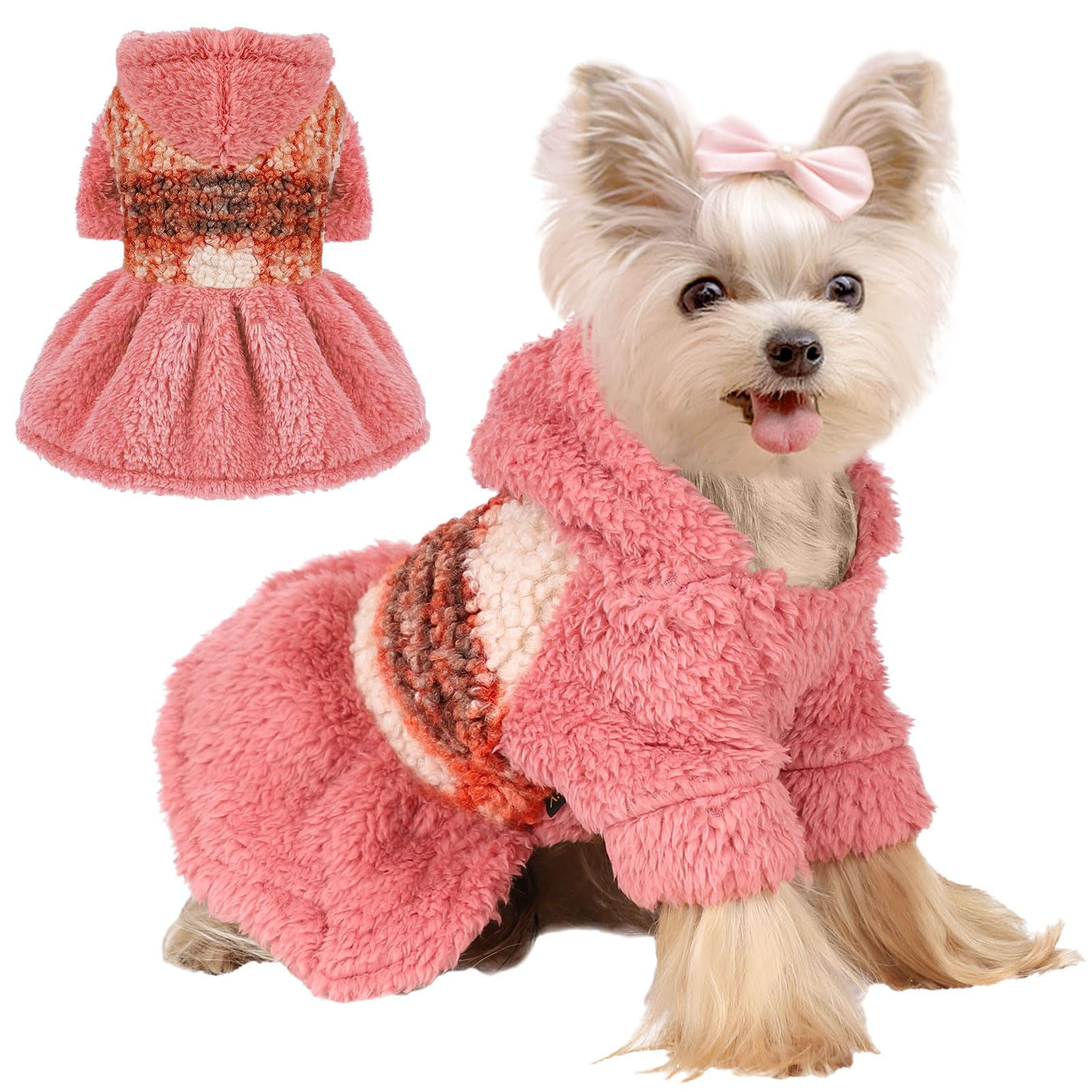 Dog Sweater Dresses for Small Dogs Girl Winter Dog Dress Sweater Fleece Warm Pup