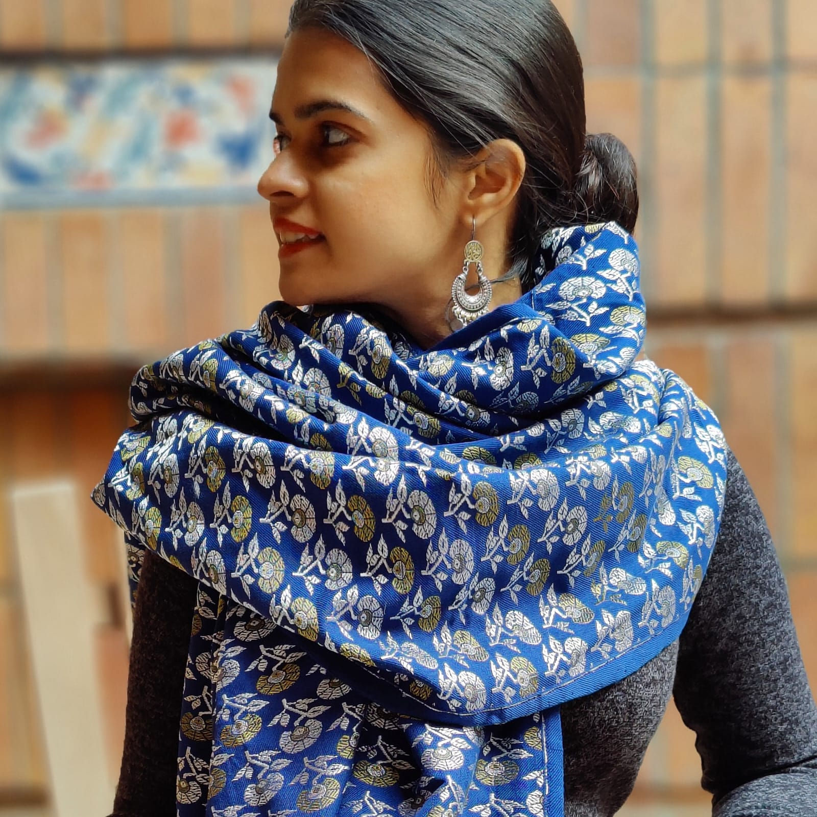 Gol Phool Himroo Shawl Silver and Gold