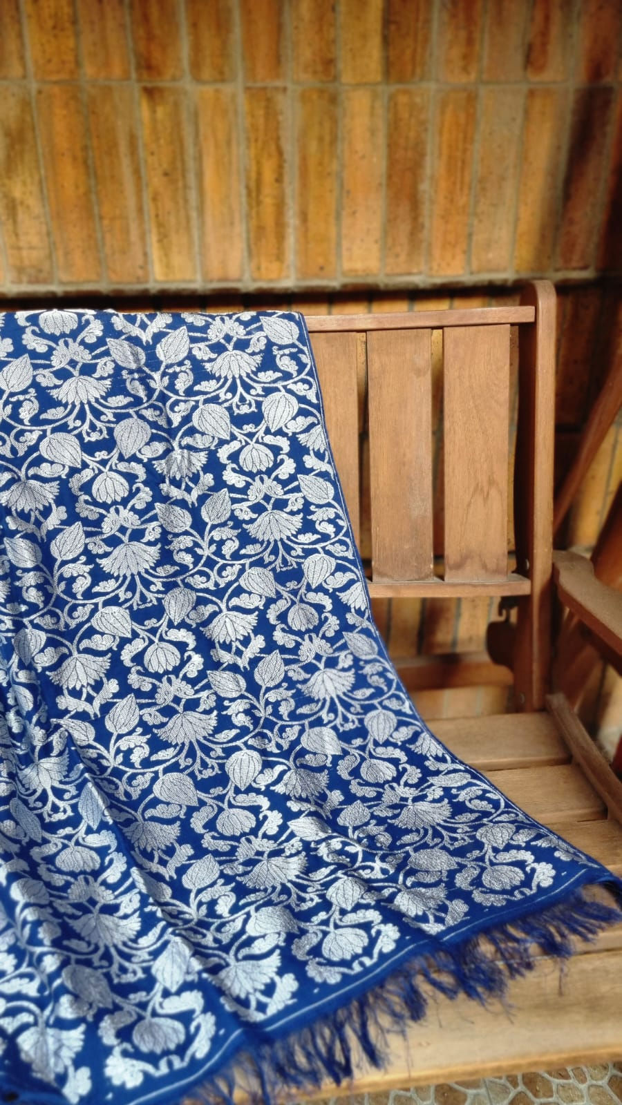 Old Rose Kinkhwab Himroo Shawl White and Blue