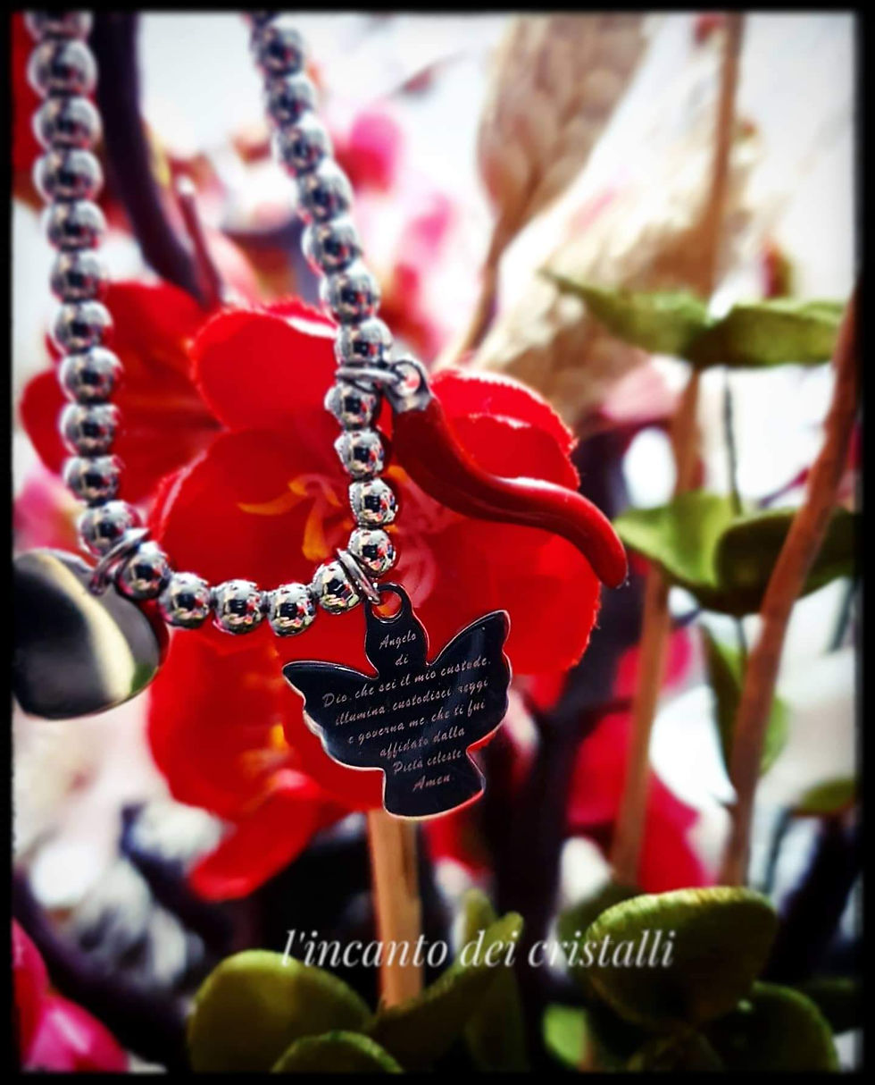 Bracciale Angelico con Corno e Cuore - Ipoallergenico - Acciaio Inox